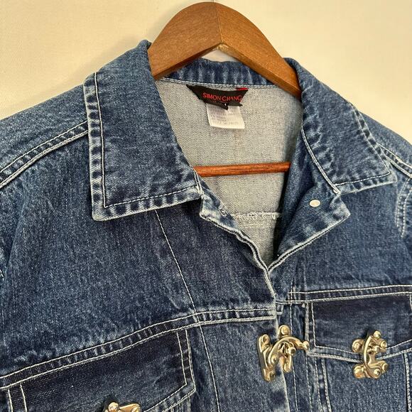 SIMON CHANG Size 6 Ombré Denim Jacket with Silver Metal Hardware - Picture 4 of 14